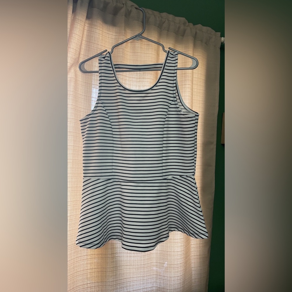 Maurice’s Black & White Striped Peplum Tank Top Large